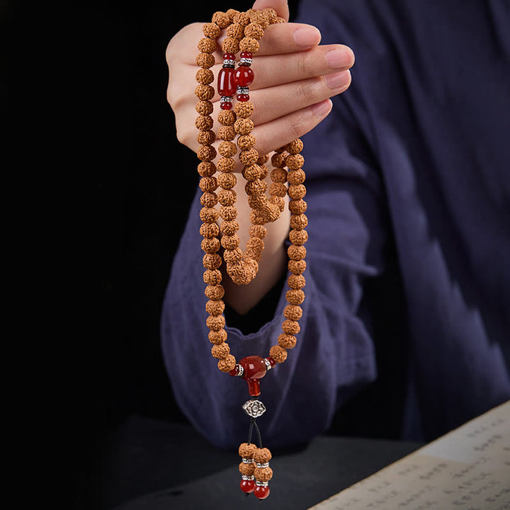 Buddha Stones Tibetan 108 Beads Bodhi Seed Three-eyed Dzi Bead Auspiciousness Mala - image 5