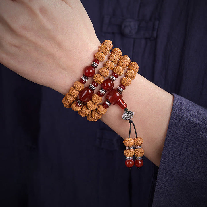 Buddha Stones Tibetan 108 Beads Bodhi Seed Three-eyed Dzi Bead Auspiciousness Mala - image 7