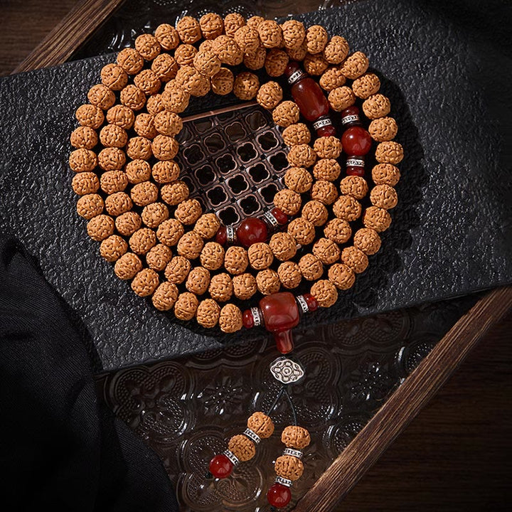 Buddha Stones Tibetan 108 Beads Bodhi Seed Three-eyed Dzi Bead Auspiciousness Mala - image 4