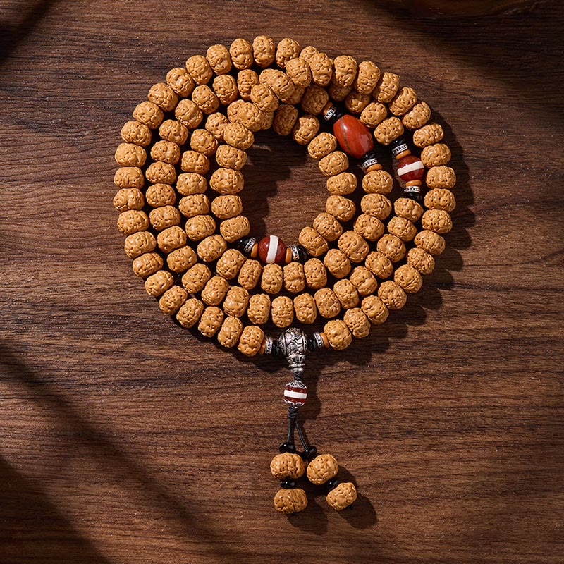 Buddha Stones Tibetan 108 Beads Bodhi Seed Three-eyed Dzi Bead Auspiciousness Mala - Rising sun - 10mm - image 19