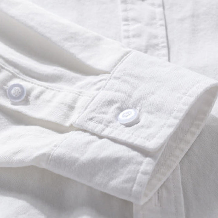 Buddha Stones Casual Solid Buttons Down Decorative Pocket Men's Stand Collar Long Sleeve Cotton Shirt - image 23