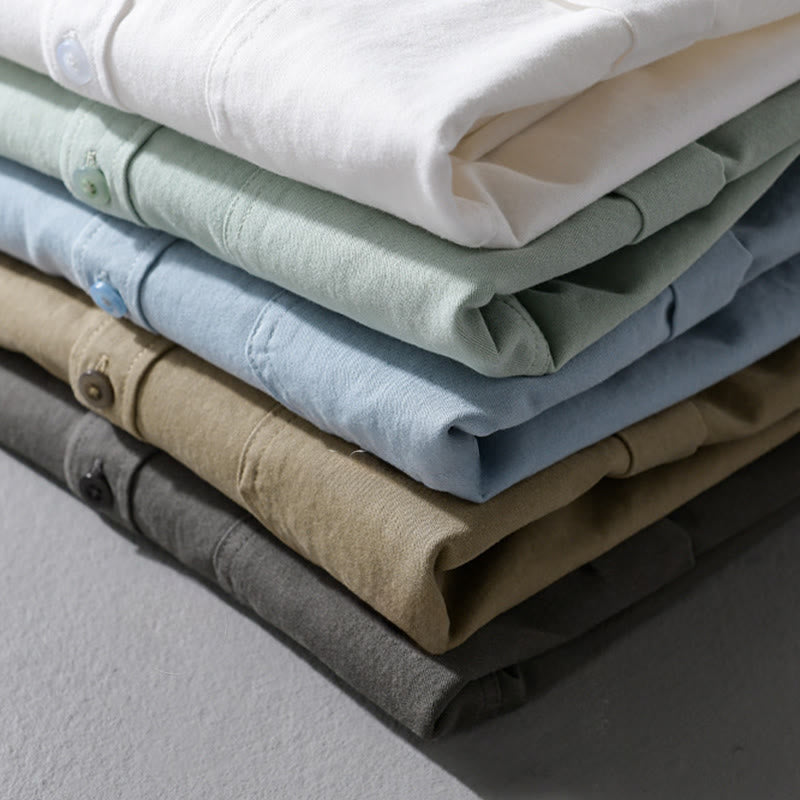 Buddha Stones Casual Solid Buttons Down Decorative Pocket Men's Stand Collar Long Sleeve Cotton Shirt - image 27