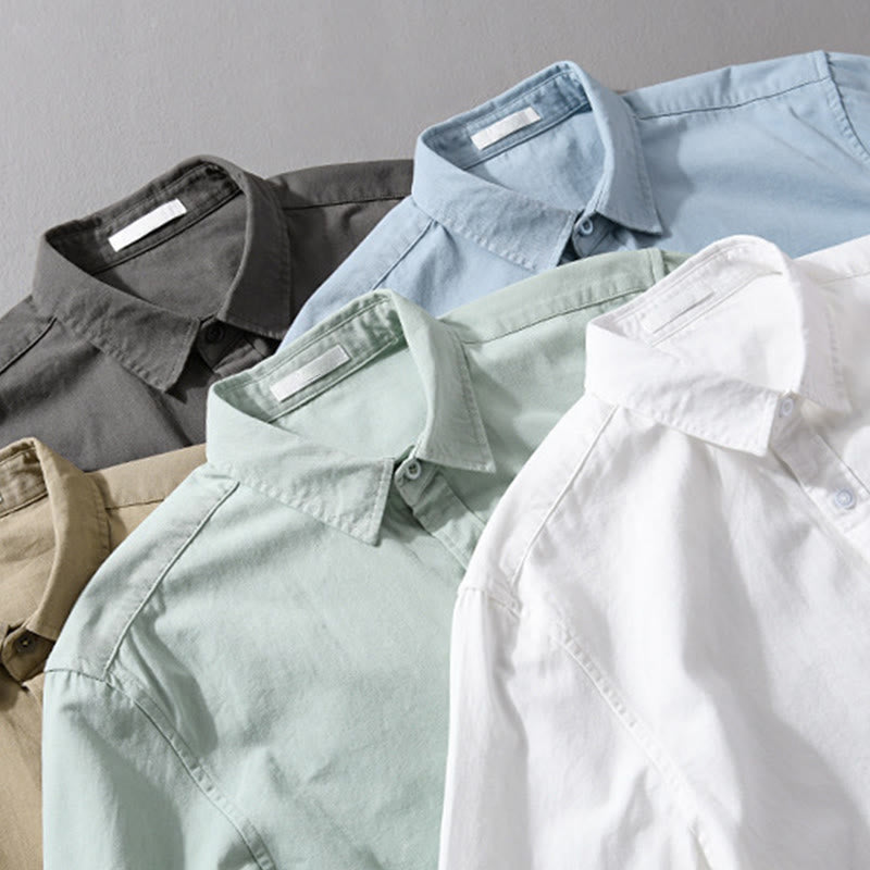 Buddha Stones Casual Solid Buttons Down Decorative Pocket Men's Stand Collar Long Sleeve Cotton Shirt - image 26