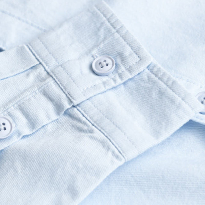 Buddha Stones Spring Solid Buttons Down Decorative Pocket Men's Stand Collar Long Sleeve Cotton Shirt - image 3