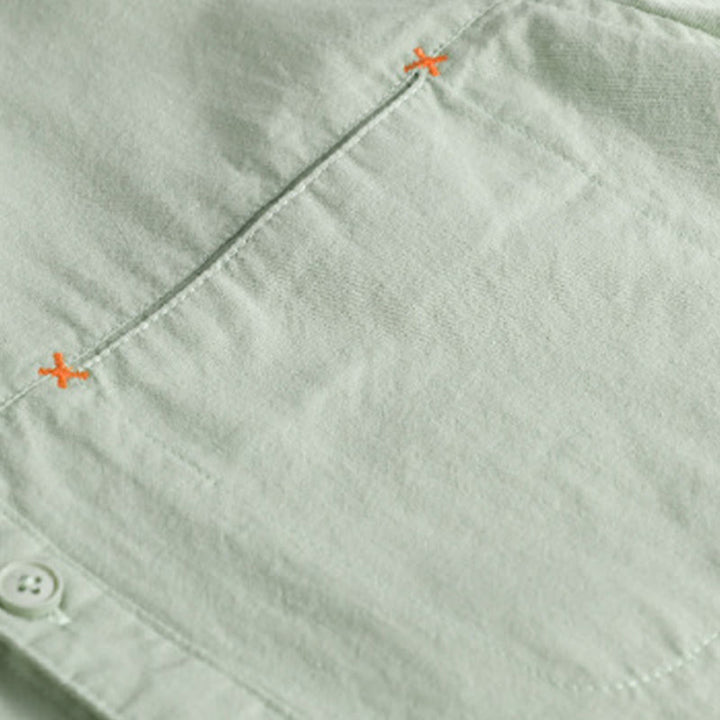 Buddha Stones Spring Solid Buttons Down Decorative Pocket Men's Stand Collar Long Sleeve Cotton Shirt - image 7