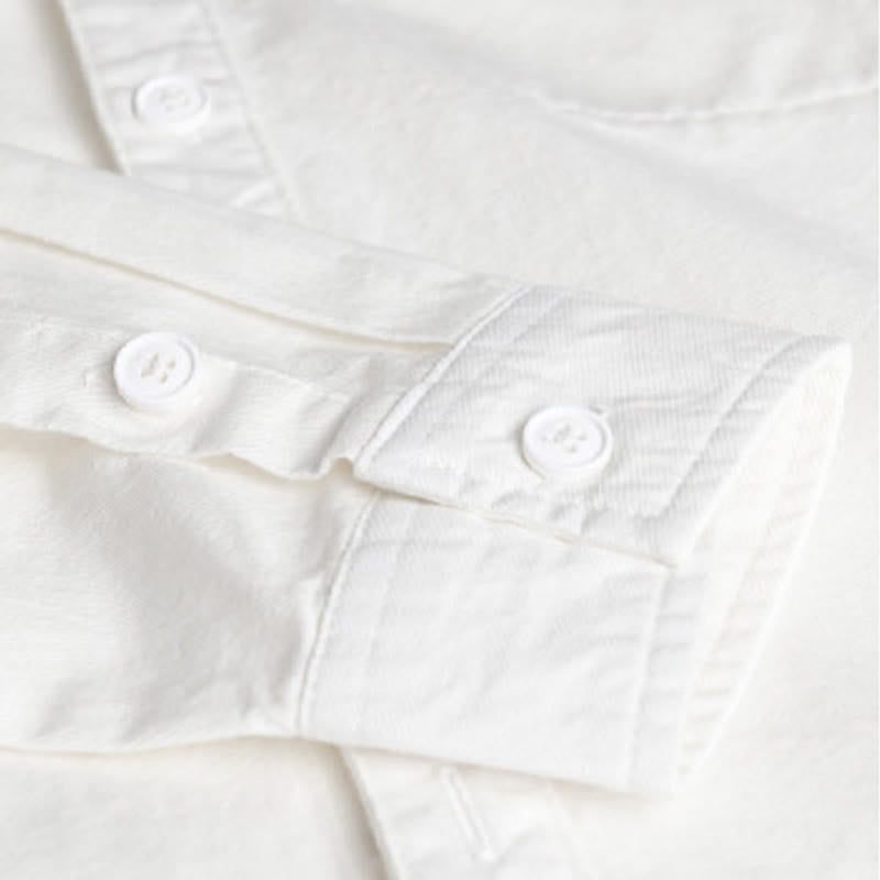 Buddha Stones Spring Solid Buttons Down Decorative Pocket Men's Stand Collar Long Sleeve Cotton Shirt - image 21