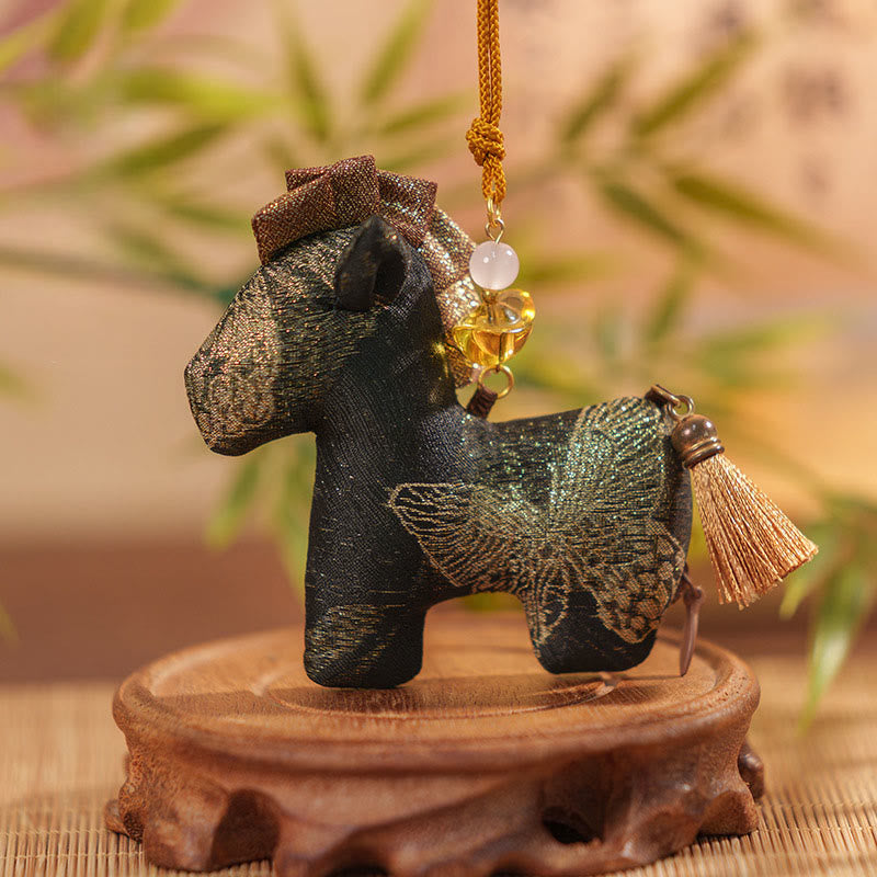 Buddha Stones Year Of The Horse Red String Tassel Embroidery Hanging Decoration - Black Horse (10.5*9cm) - image 8