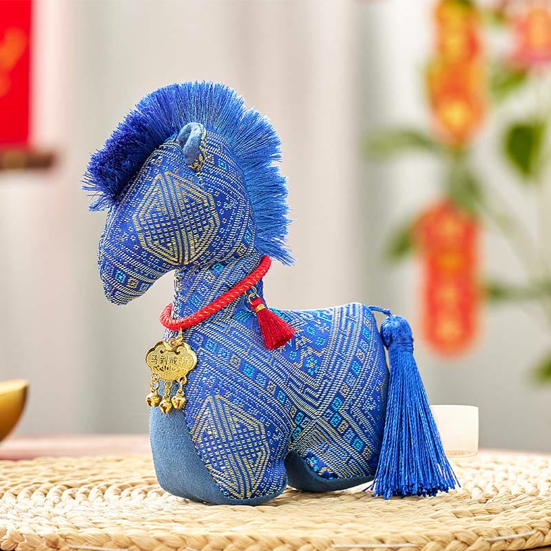 Buddha Stones Year Of The Horse Red String Embroidery Ingot Tassel Decoration - Blue Horse - 20*17cm - image 13