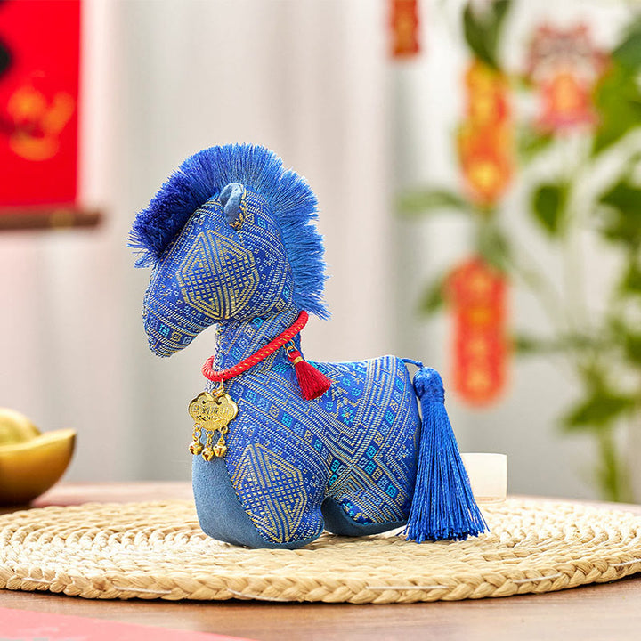 Buddha Stones Year Of The Horse Red String Embroidery Ingot Tassel Decoration - Blue Horse - 16*12cm - image 12