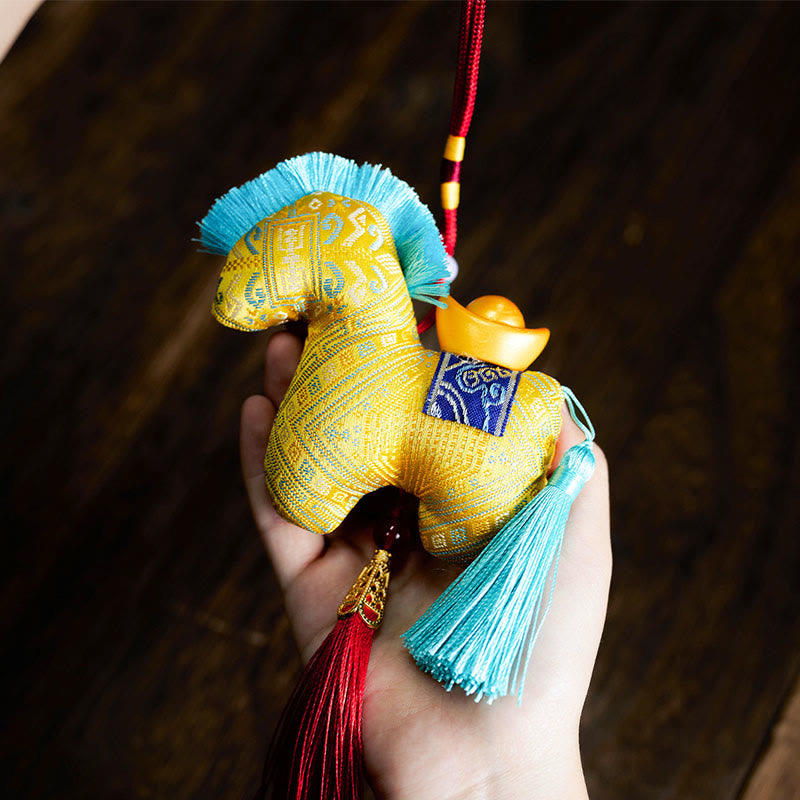 Buddha Stones Year Of The Horse Red String Embroidery Ingot Tassel Decoration - Yellow Horse - 10*10cm - image 7