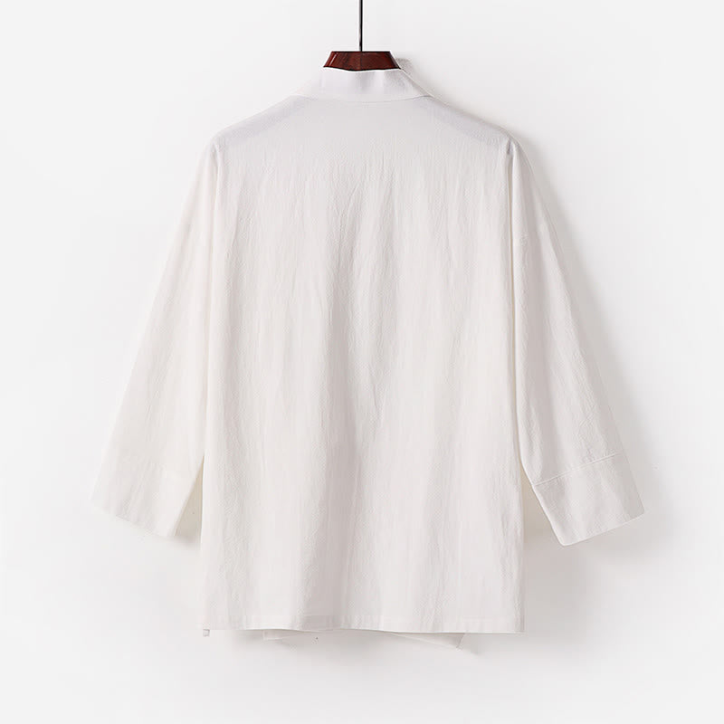 Buddha Stones 2Pcs Fall Lace-up Cotton Kimono Ankle-Length Wide Leg Pants With Pockets Men's Meditation Cloth Set - image 19