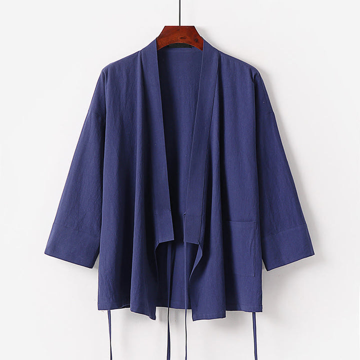 Buddha Stones 2Pcs Fall Lace-up Cotton Kimono Ankle-Length Wide Leg Pants With Pockets Men's Meditation Cloth Set - image 9