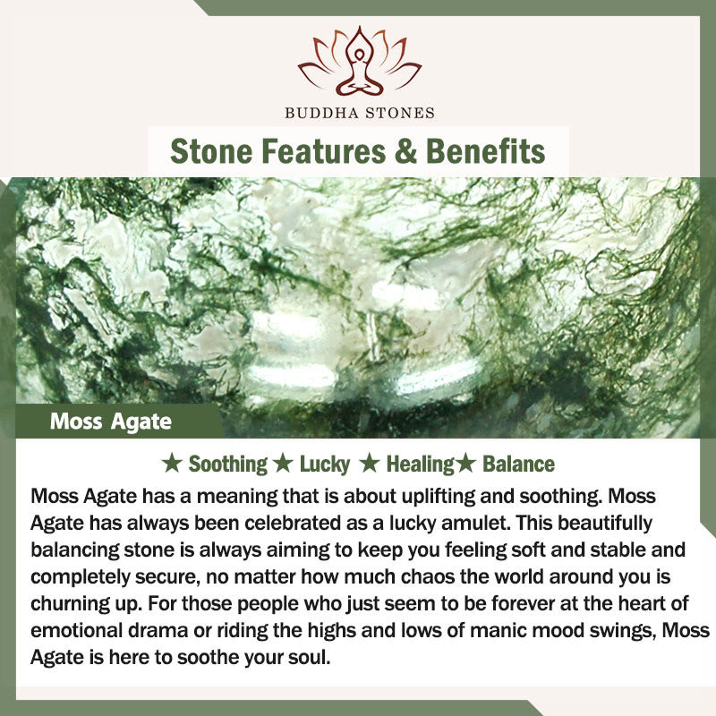 Buddha Stones Lotus Symbol Charm Round Bead Moss Agate Healing Mala - image 6