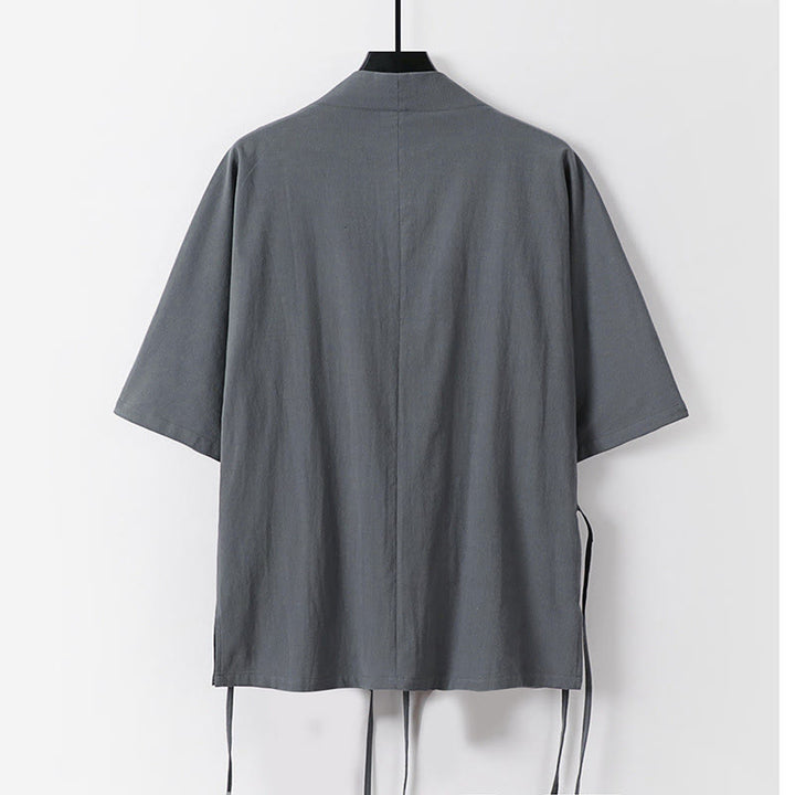 Buddha Stones 2Pcs Fall Lace-up Three Quarter Sleeve Cotton Kimono Drawstring Pants With Pockets Men's Meditation Cloth Set - image 2