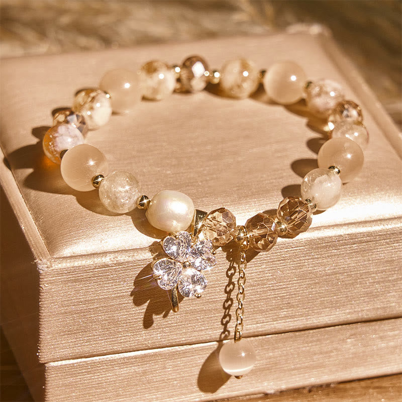 Buddha Stones Four Leaf Clover Amethyst Citrine Green Strawberry Quartz Rutilated Quartz Balance Bracelet - image 9