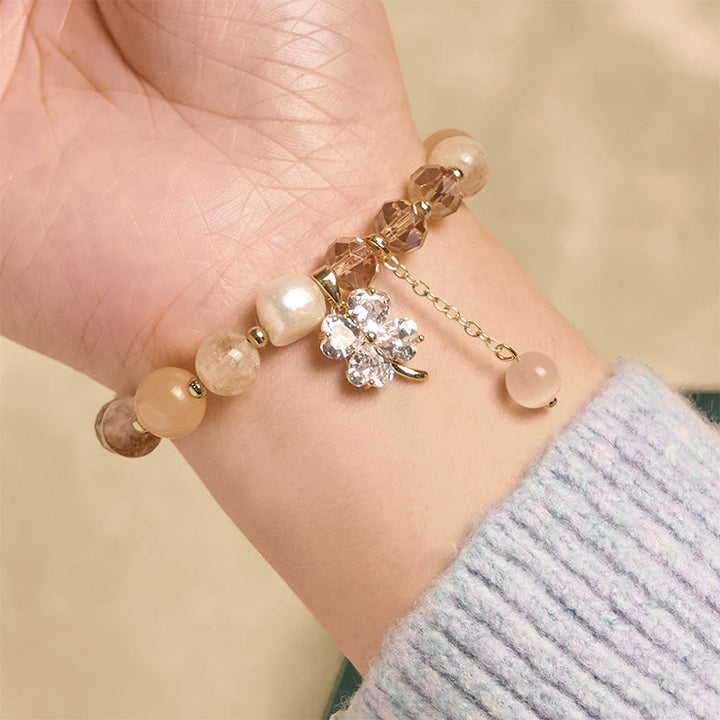 Buddha Stones Four Leaf Clover Amethyst Citrine Green Strawberry Quartz Rutilated Quartz Balance Bracelet - image 11