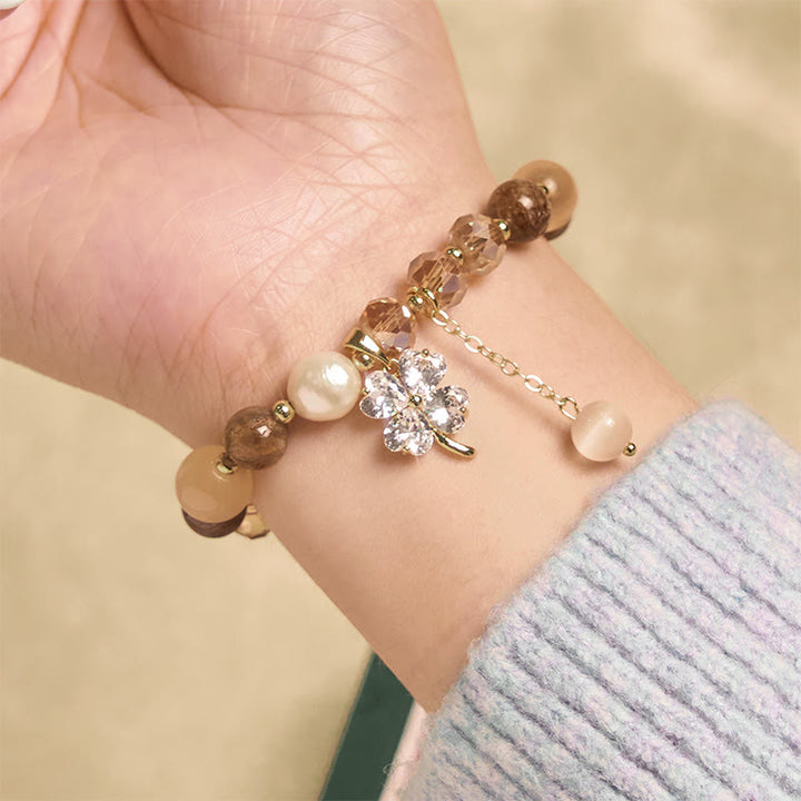 Buddha Stones Four Leaf Clover Amethyst Citrine Green Strawberry Quartz Rutilated Quartz Balance Bracelet - image 22