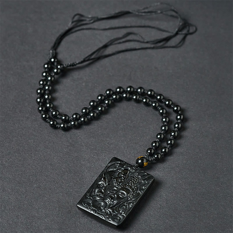 Buddha Stones Half Demon Half Buddha Relief Design Black Obsidian Strength Necklace Pendant - image 3