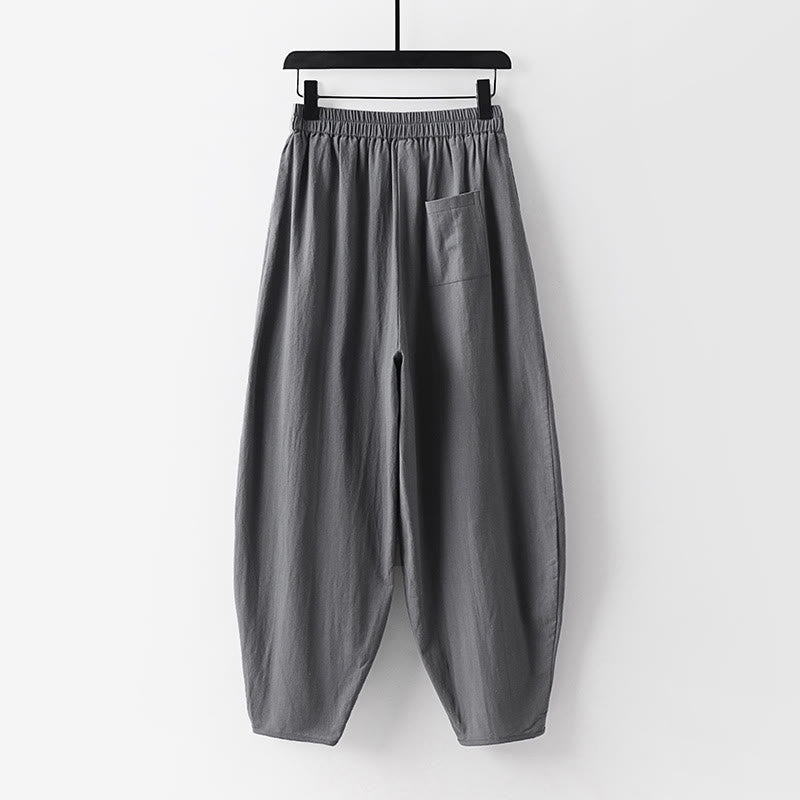Buddha Stones Summer Plain Straight Leg Men's Cotton Linen Ankle-Length Pants With Pockets - image 2