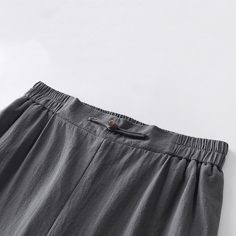 Buddha Stones Summer Plain Straight Leg Men's Cotton Linen Ankle-Length Pants With Pockets - image 6