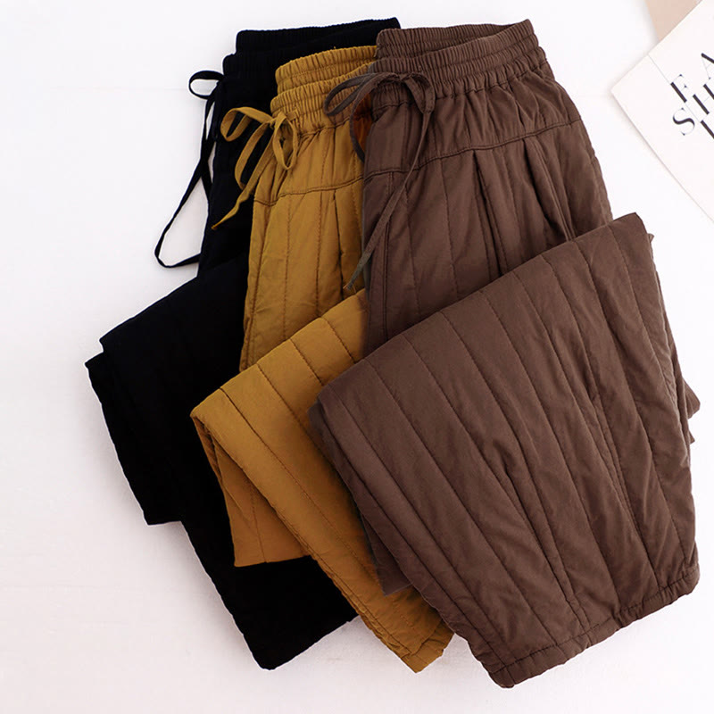 Buddha Stones Winter Plain Color Blocking Design Cotton Women's Harem Pants With Pockets - image 35