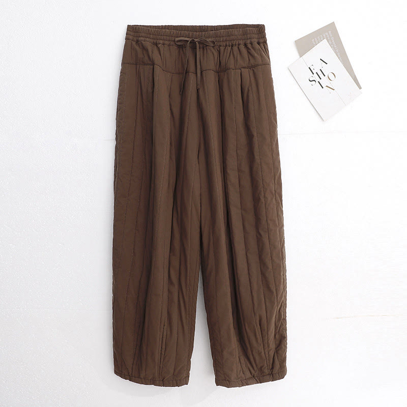 Buddha Stones Winter Plain Color Blocking Design Cotton Women's Harem Pants With Pockets - SaddleBrown - US8-10，UK/AU12-14，EU40-42 (2XL) - image 14