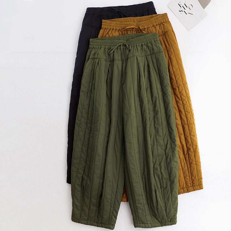 Buddha Stones Winter Plain Color Blocking Design Cotton Women's Harem Pants With Pockets - image 37