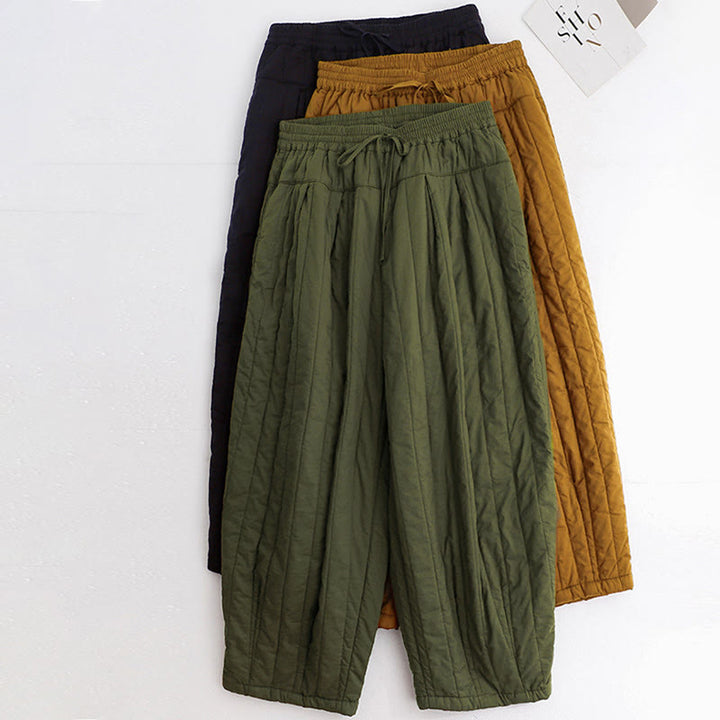 Buddha Stones Winter Plain Color Blocking Design Cotton Women's Harem Pants With Pockets - image 37