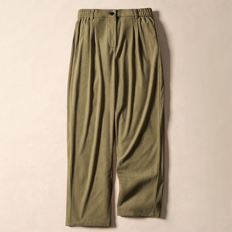 Buddha Stones Commute Fall Corduroy Women's Harem High Waist Pants With Pockets - Olive - US12，UK/AU16，EU44 (XL) - image 0