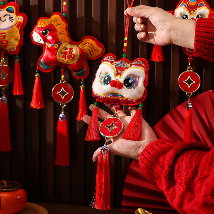 Buddha Stones Embroidery Year Of The Horse Fu Character Copper Coin Shape Red String Hanging Decoration - image 15