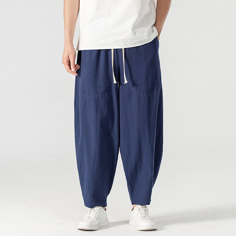 Buddha Stones Spring Fall Solid Color Drawstring Men's Ankle-Length Harem Pants With Pockets - image 13