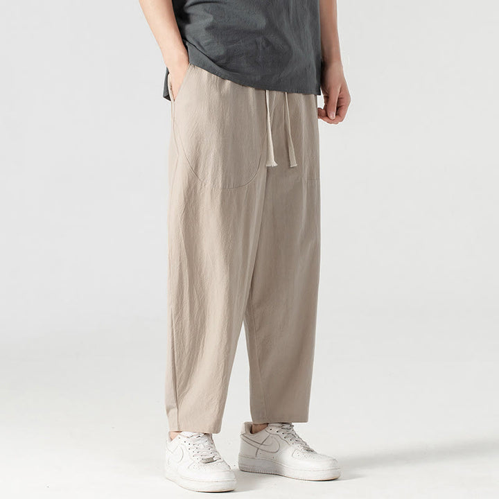 Buddha Stones Spring Fall Solid Color Drawstring Men's Ankle-Length Harem Pants With Pockets - image 3
