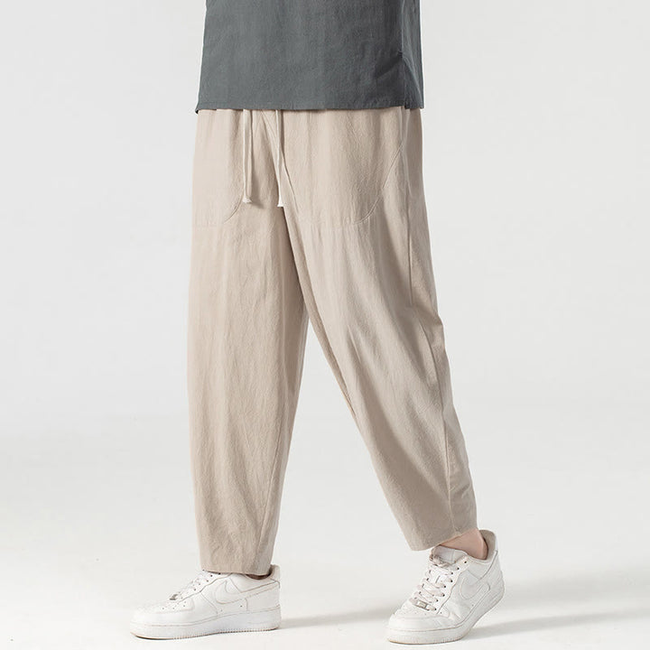 Buddha Stones Spring Fall Solid Color Drawstring Men's Ankle-Length Harem Pants With Pockets - image 5