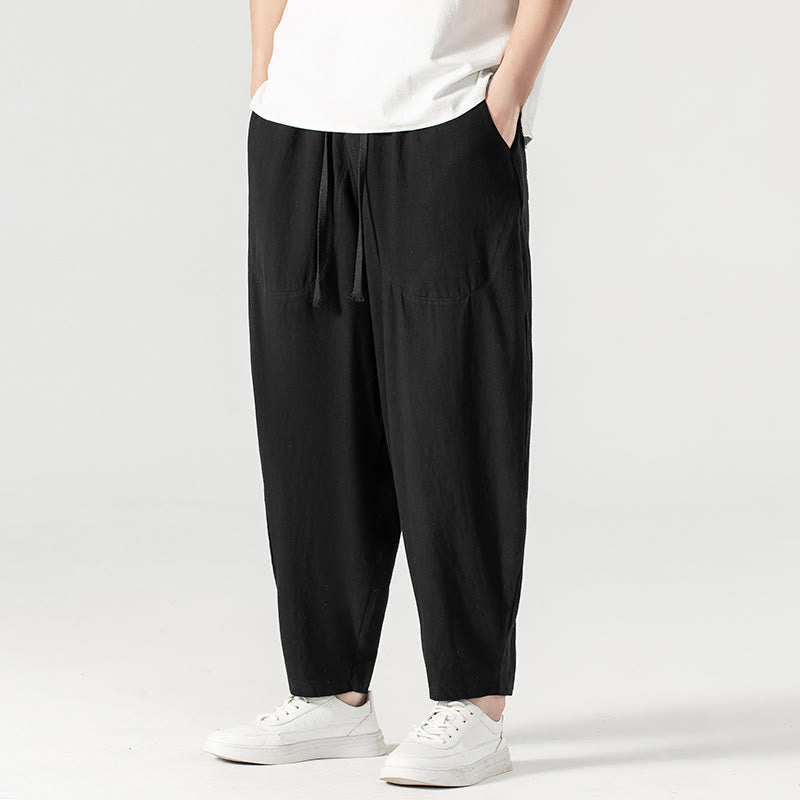 Buddha Stones Spring Fall Solid Color Drawstring Men's Ankle-Length Harem Pants With Pockets - image 28