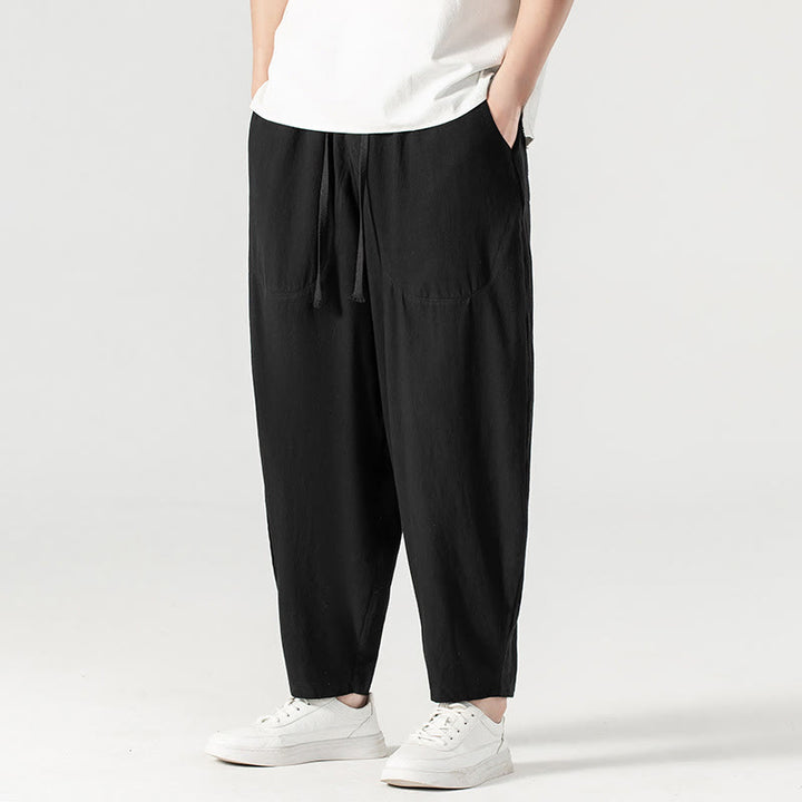 Buddha Stones Spring Fall Solid Color Drawstring Men's Ankle-Length Harem Pants With Pockets - image 28