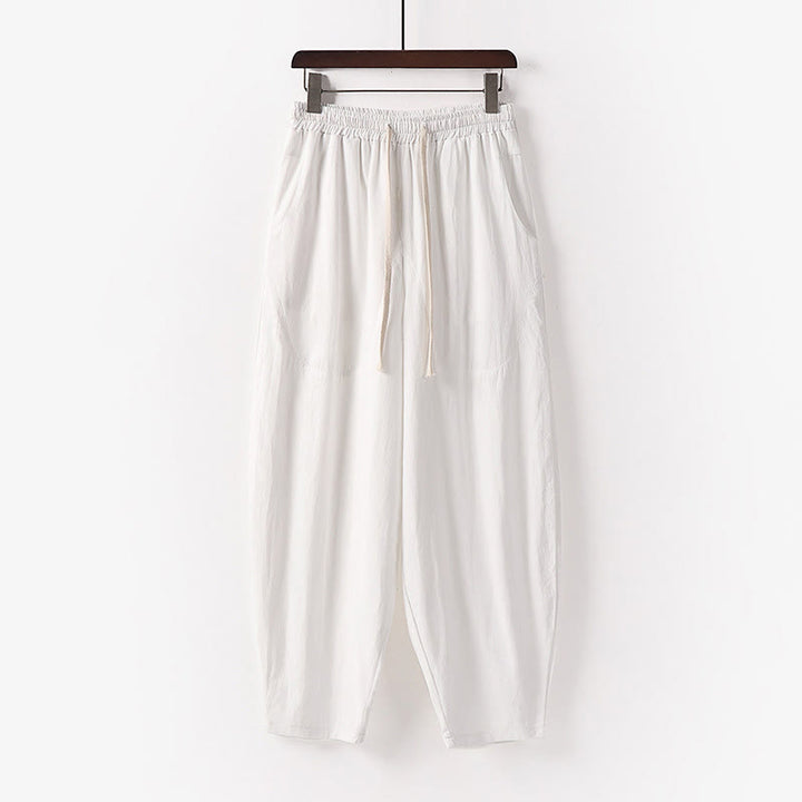 Buddha Stones Spring Fall Solid Color Drawstring Men's Ankle-Length Harem Pants With Pockets - White - US/UK/AU54，EU64 (9XL) - image 29