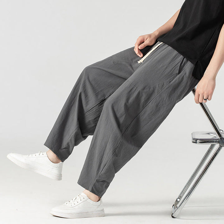 Buddha Stones Spring Fall Solid Color Drawstring Men's Ankle-Length Harem Pants With Pockets - image 24