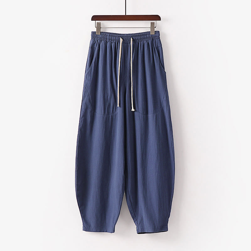 Buddha Stones Spring Fall Solid Color Drawstring Men's Ankle-Length Harem Pants With Pockets - SteelBlue - US/UK/AU54，EU64 (9XL) - image 12