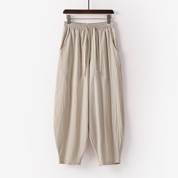 Buddha Stones Spring Fall Solid Color Drawstring Men's Ankle-Length Harem Pants With Pockets - Beige - US/UK/AU54，EU64 (9XL) - image 0