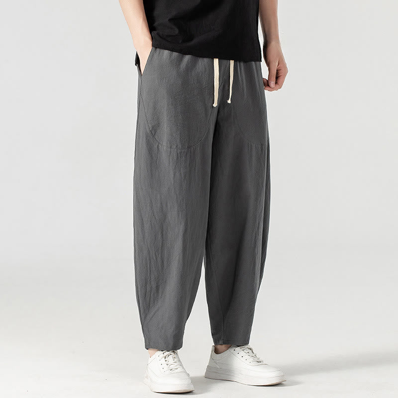 Buddha Stones Spring Fall Solid Color Drawstring Men's Ankle-Length Harem Pants With Pockets - image 20