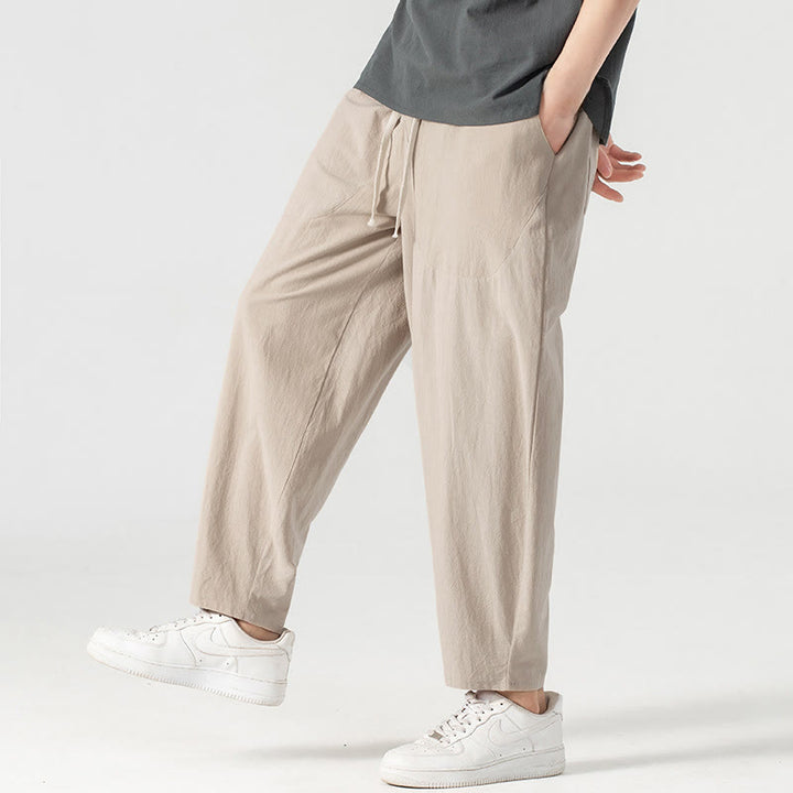 Buddha Stones Spring Fall Solid Color Drawstring Men's Ankle-Length Harem Pants With Pockets - image 6