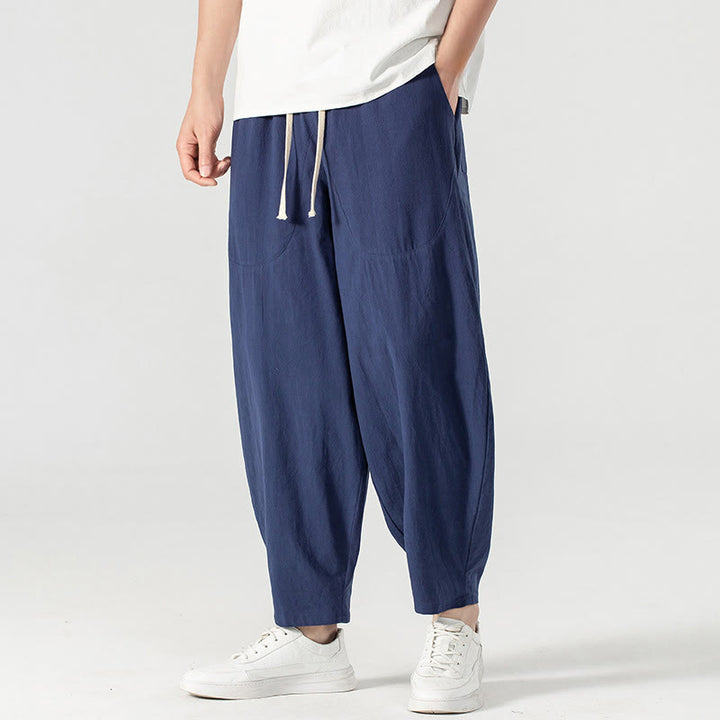 Buddha Stones Spring Fall Solid Color Drawstring Men's Ankle-Length Harem Pants With Pockets - image 14