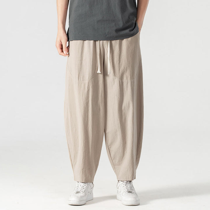 Buddha Stones Spring Fall Solid Color Drawstring Men's Ankle-Length Harem Pants With Pockets - image 2