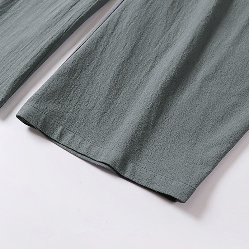 Buddha Stones Plain Straight Leg Zipper Design Men's Cotton Linen Pants With Pockets - image 8