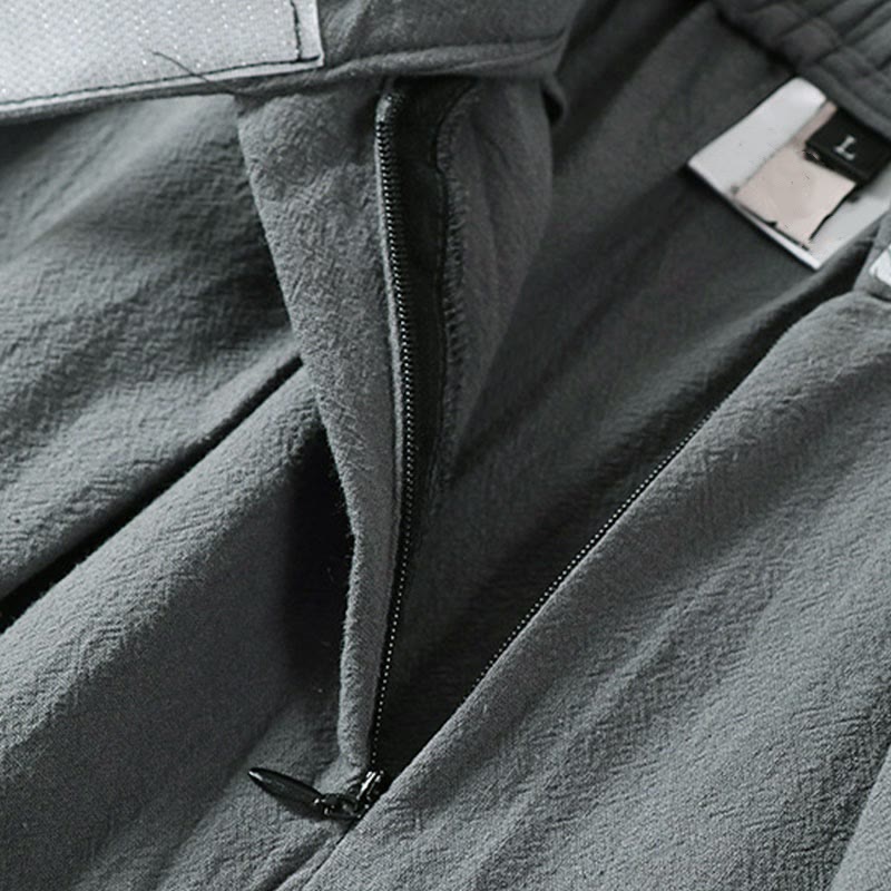 Buddha Stones Plain Straight Leg Zipper Design Men's Cotton Linen Pants With Pockets - image 5