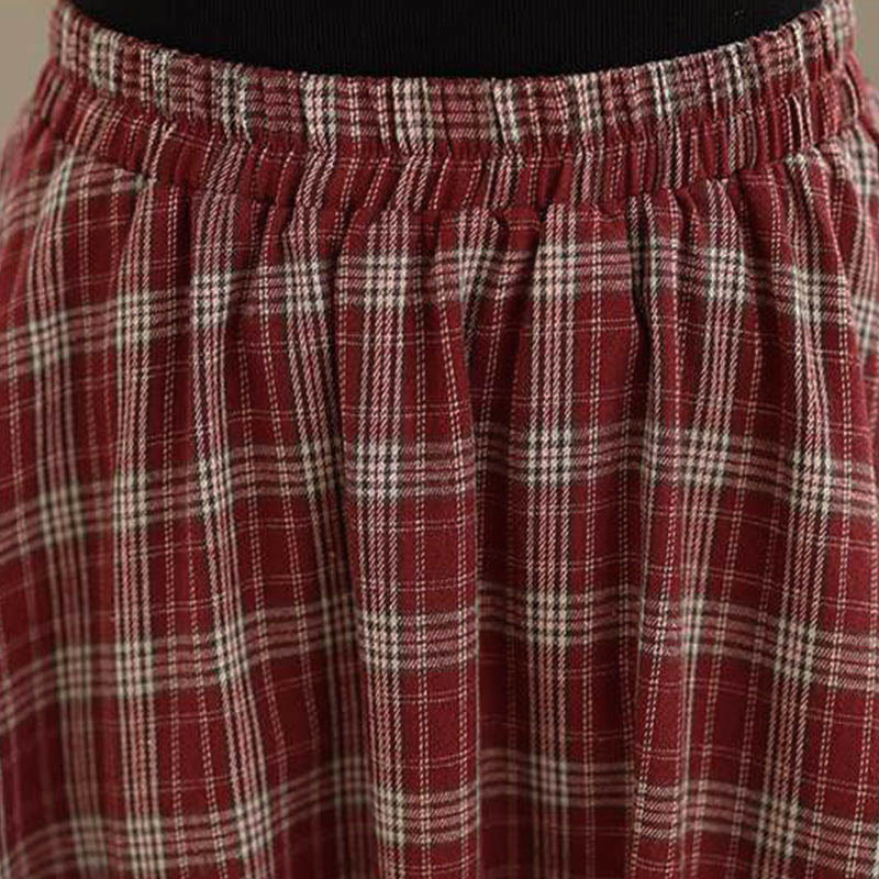 Buddha Stones Women's Plaid Pattern Cotton Skirt With Pockets - image 10