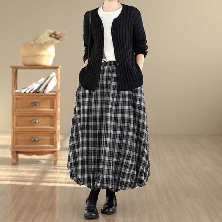 Buddha Stones Women's Plaid Pattern Cotton Skirt With Pockets - image 12