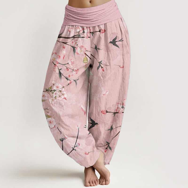 Buddha Stones Cotton Peach Blossoms Flying Geese Pattern Women's Elastic Waist Harem Pants - Pink - US22，UK/AU26，EU54 (6XL) - image 4