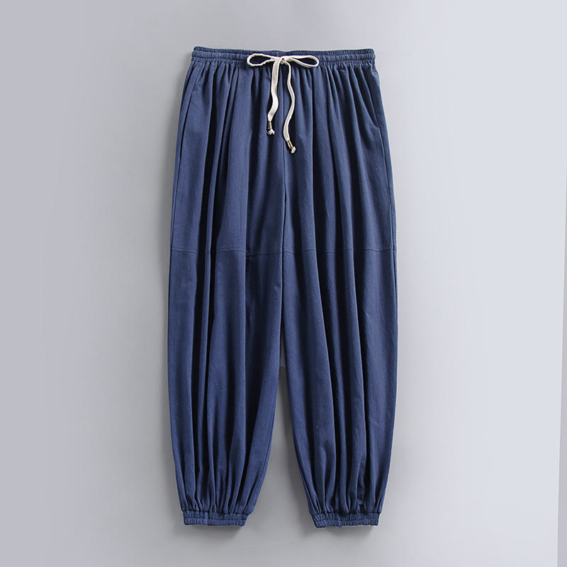 Buddha Stones Plain Drawstring Tapered Ankle-Length Men's Cotton Linen Pants With Pockets - SteelBlue - US/UK/AU54，EU64 (9XL) - image 0