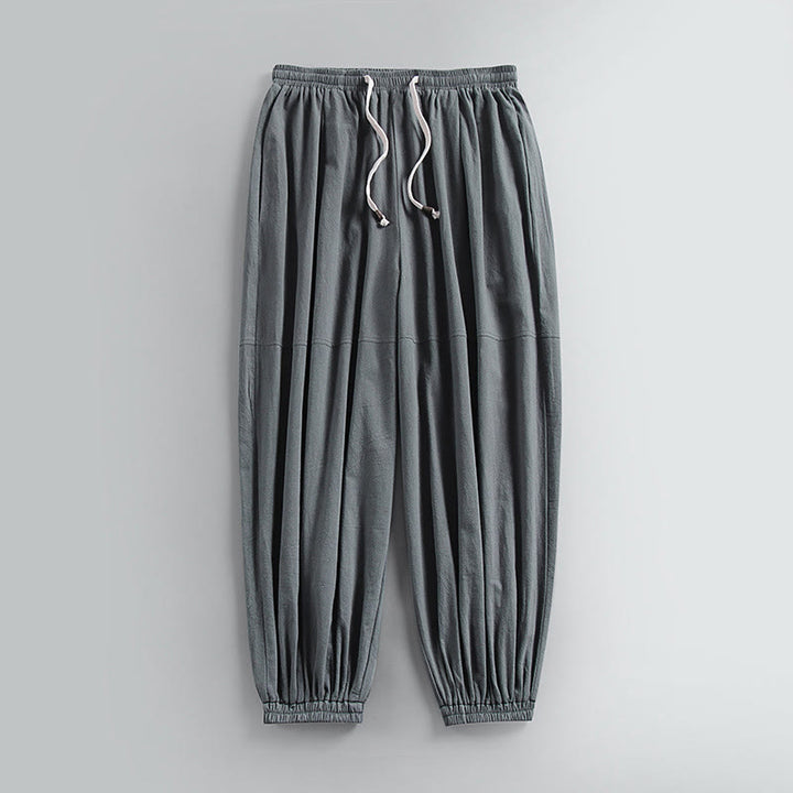 Buddha Stones Plain Drawstring Tapered Ankle-Length Men's Cotton Linen Pants With Pockets - Gray - US/UK/AU54，EU64 (9XL) - image 2